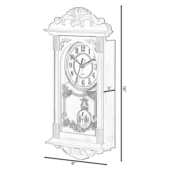 Quickway Imports Vintage Grandfather Wood- Looking Plastic Pendulum Wall Clock for Living, Kitchen, or Dining, Brown - QI004145.BN