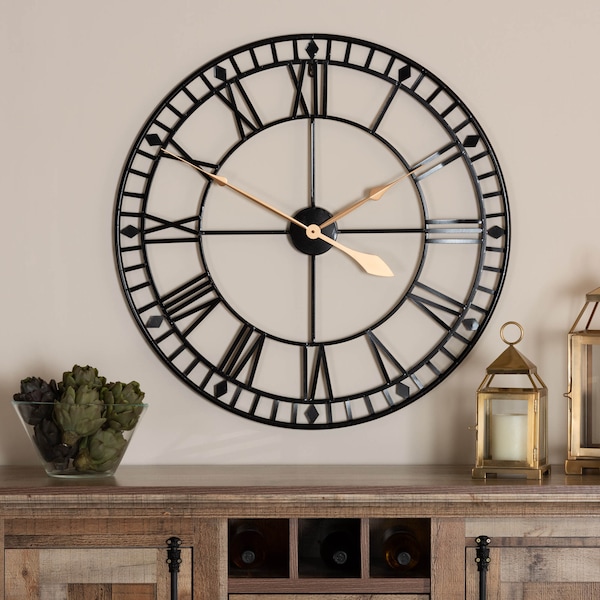 Baxton Studio Janette Contemporary Black and Gold Finished Metal Wall Clock - 172-11306