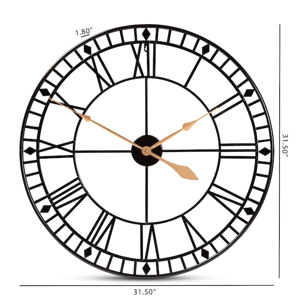 Baxton Studio Janette Contemporary Black and Gold Finished Metal Wall Clock - 172-11306