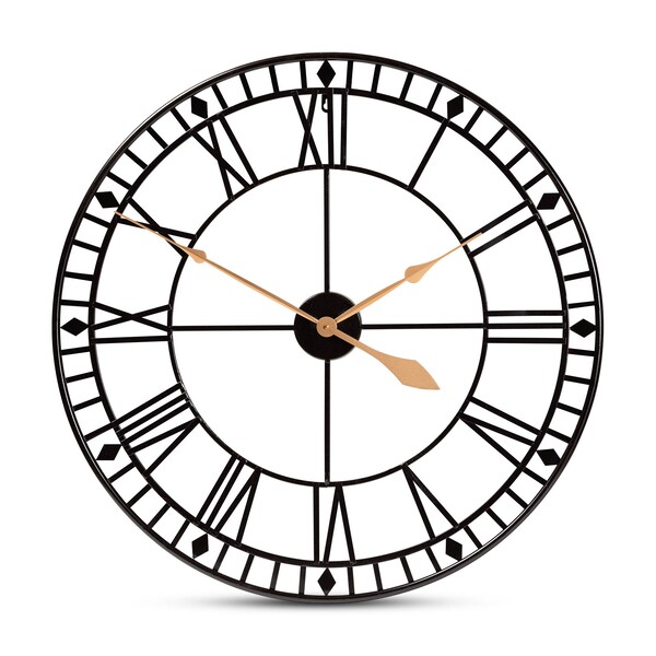 Baxton Studio Janette Contemporary Black and Gold Finished Metal Wall Clock - 172-11306