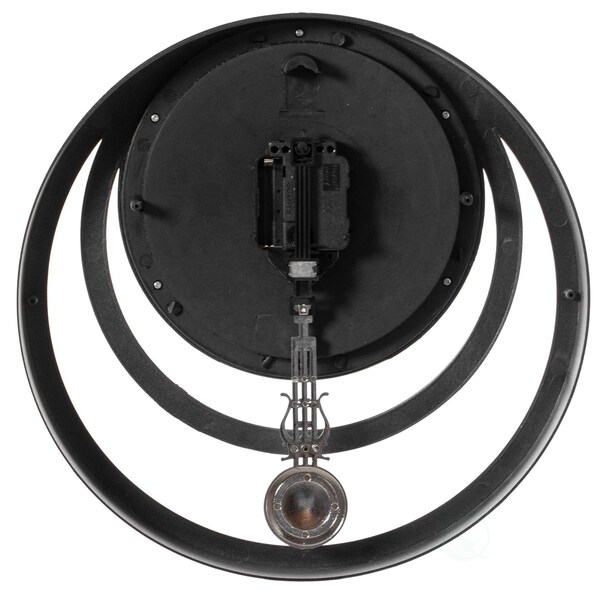 Quickway Imports Decorative Modern Round Plastic Wall Clock with Circles, for Living, Kitchen, or Dining, Black - QI004147.BK