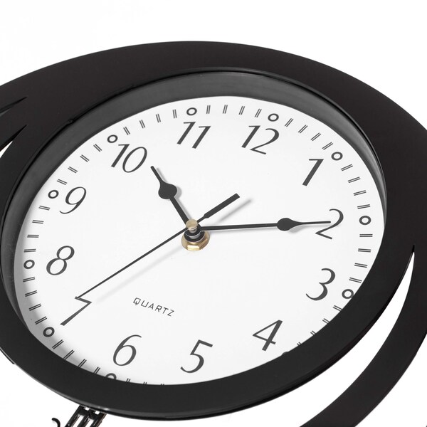 Quickway Imports Decorative Modern Round Plastic Wall Clock with Circles, for Living, Kitchen, or Dining, Black - QI004147.BK