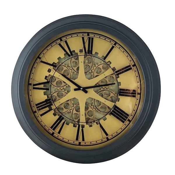 Homeroots Black & Copper Exposed Gears Round Wall Clock - 401295
