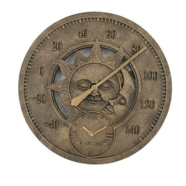 Headwind Consumer Products Headwind Consumer Products EZ Read Sun/Moon Clock/Thermometer Metal Brown 12 in. - 850-0051