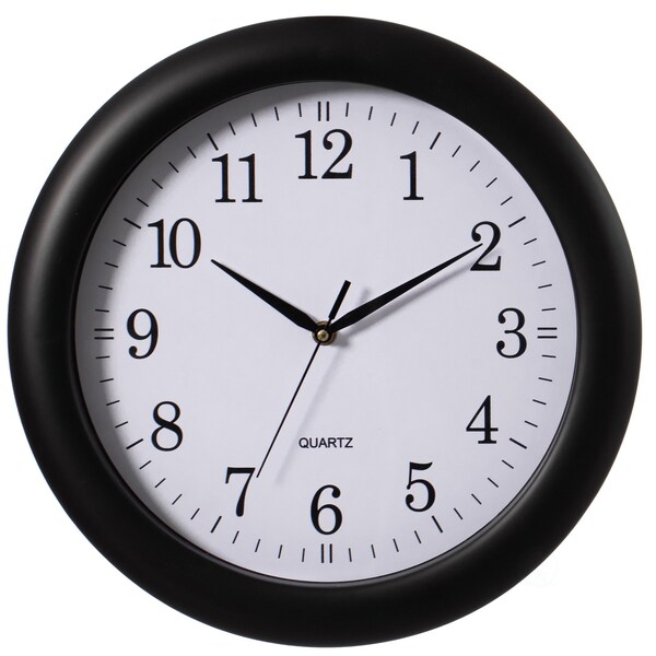 Clockswise Decorative Classic Black Round Wall Clock For Living Room, Kitchen, Dining Room, Plastic - QI004510.BK