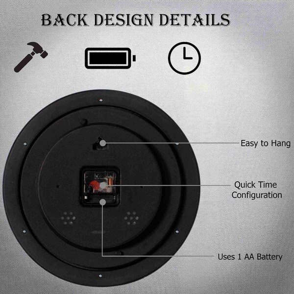 Clockswise Decorative Classic Black Round Wall Clock For Living Room, Kitchen, Dining Room, Plastic - QI004510.BK