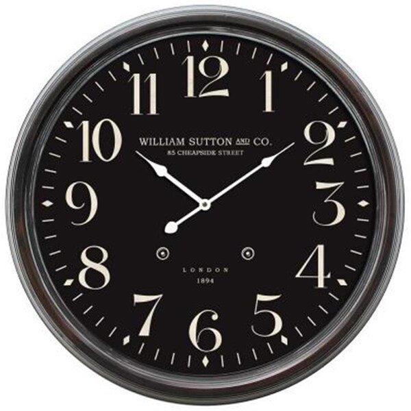 Yosemite Home Decor Circular Iron Wall Clock Black Distressed Iron Frame with Glass - CLKA9B364ND