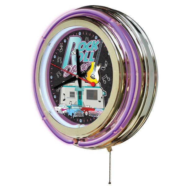 Holland Bar Stool Co Rock & Roll Diner Double Neon Ring, 15" dia. Logo Clock - CLK15R&RDINER
