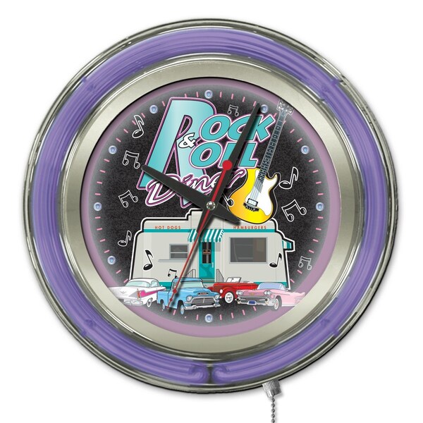 Holland Bar Stool Co Rock & Roll Diner Double Neon Ring, 15" dia. Logo Clock - CLK15R&RDINER