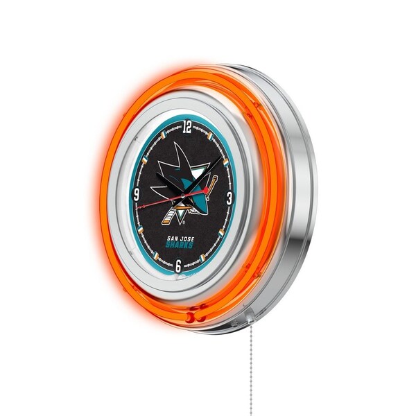 Holland Bar Stool Co San Jose Sharks Double Neon 15" Clock, NHL - CLK15SJSHAR