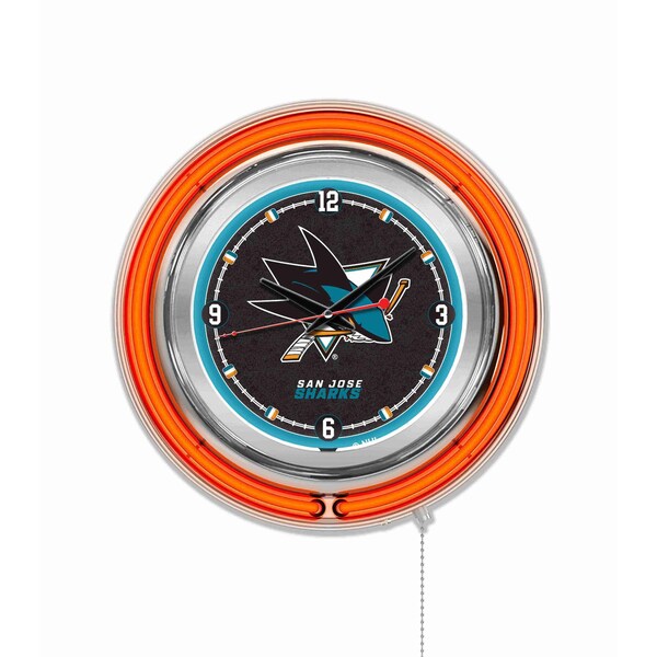 Holland Bar Stool Co San Jose Sharks Double Neon 15" Clock, NHL - CLK15SJSHAR