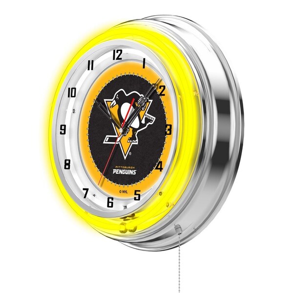 Holland Bar Stool Co Pittsburgh Penguins Double Neon 19" Clock, NHL - CLK19PITPEN