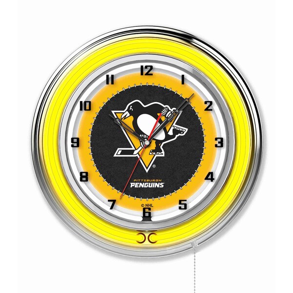 Holland Bar Stool Co Pittsburgh Penguins Double Neon 19" Clock, NHL - CLK19PITPEN