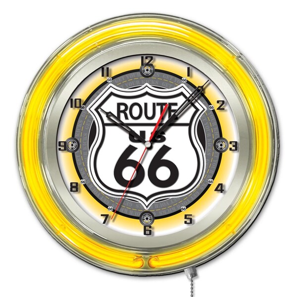 Holland Bar Stool Co Route 66 Double Neon Ring, 19" dia. Logo Clock - CLK19ROUTE66