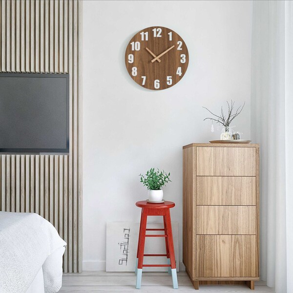 Quickway Imports Antique Home Decor Wall Clock For Living Room, Bedroom, Kitchen, or Dining Room, Brown Natural Wood - QI004096