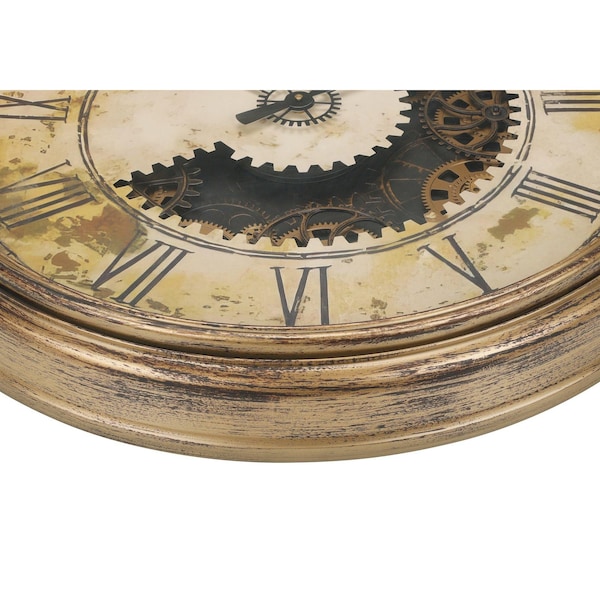 Monarch Specialties Clocks, 30'' Round, Gear Mechanism, Large Oversized, Wall Clock, Antique Gold, Transitional - I 9034