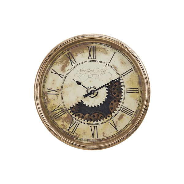 Monarch Specialties Clocks, 30'' Round, Gear Mechanism, Large Oversized, Wall Clock, Antique Gold, Transitional - I 9034