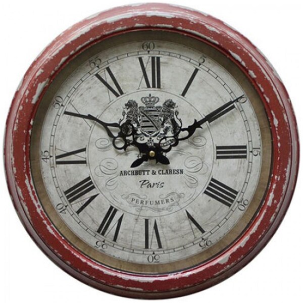 Yosemite Home Decor Circular Iron Wall Clock Distressed Red Iron Frame with Glass - CLKA7184ME