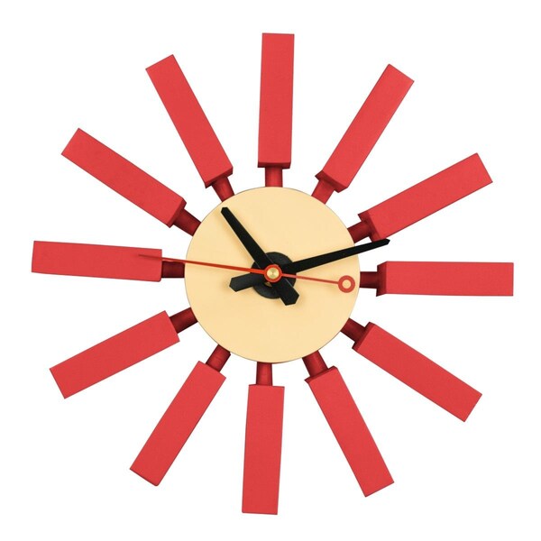 Annal 3 x 11 in. dia. Vdara Modern Design Block Silent Non-Ticking Wall Clock, Red - AN3039921