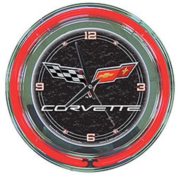 Hourglass Chevrolet Corvette C6 Neon Clock - Black - 14 Inch Diameter - HO3693359