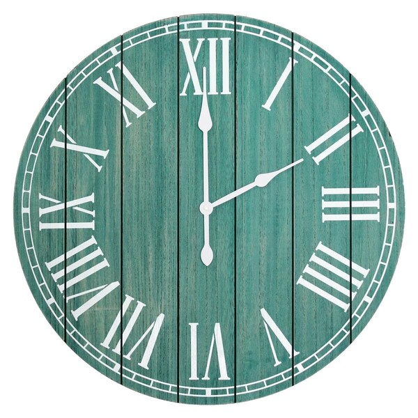 Lista Wood Plank 23in. Large Rustic Coastal Wall Clock#44, Dark Aqua Wash - LI3346541