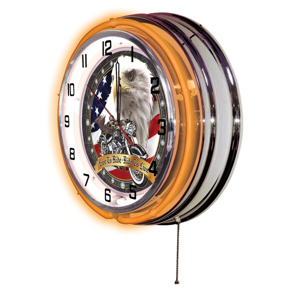 Holland Bar Stool Co Live to Ride Double Neon Ring, 19" dia. Logo Clock - CLK19LVTORD