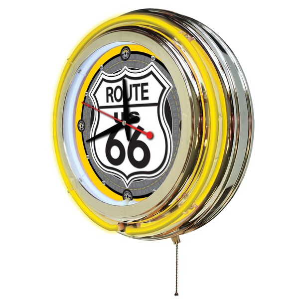 Holland Bar Stool Co Route 66 Double Neon Ring, 15" dia. Logo Clock - CLK15ROUTE66