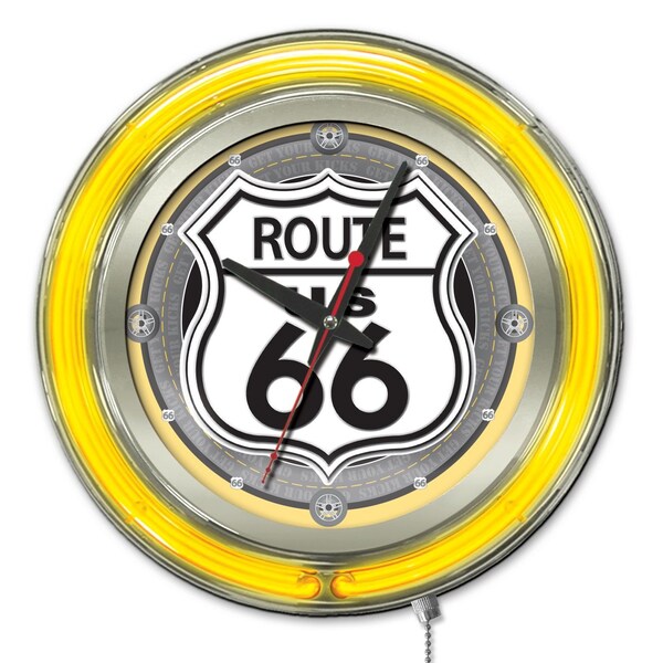 Holland Bar Stool Co Route 66 Double Neon Ring, 15" dia. Logo Clock - CLK15ROUTE66