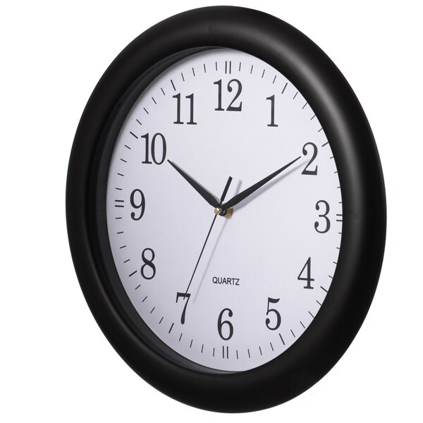Clockswise 13.75-in. Plastic Black Round Silent, Non-Ticking Battery Operated Modern Analog Wall Clock, 2PK - QI004510.BK.2