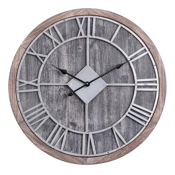 Utopia Alley Oversized Roman Round Wall Clock  Gray Wood finish  28 inch Diameter - UT585487