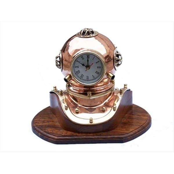 Handcrafted Model Ships Copper Divers Helmet Clock 12 in. Nautical Accents Decorative Accent - DH-0820
