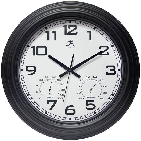 Infinity Instruments Classique - 18in Round All Weather, Black Finish Case, Glass Lens, Built-in-Hygrometer & Thermometer - 14535BK-3177