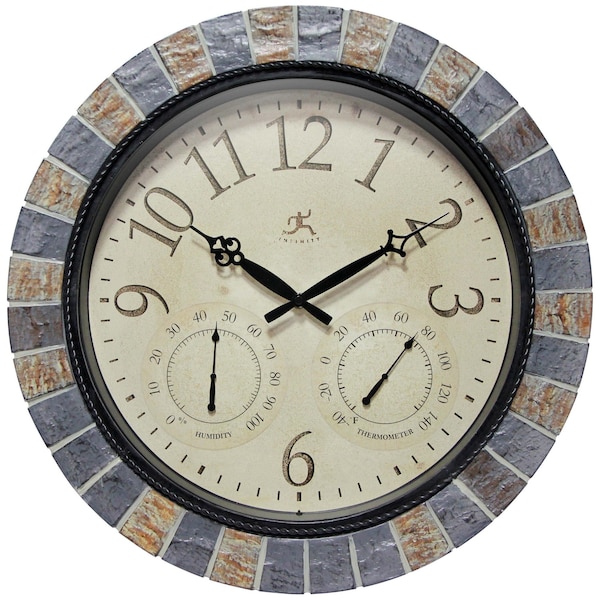 Infinity Instruments Inca II - 18.5 in Round Wall Clock, Faux-Stone Finished Case, Glass Lens, Mosaic Designed Case - 14325ST-1952