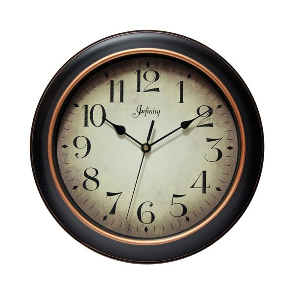 Infinity Instruments Precedent - 12" Round_x000B_Black Finish Case w/ Rose Gold Accent Bezel Antique Design Dial - 14877BG-2732