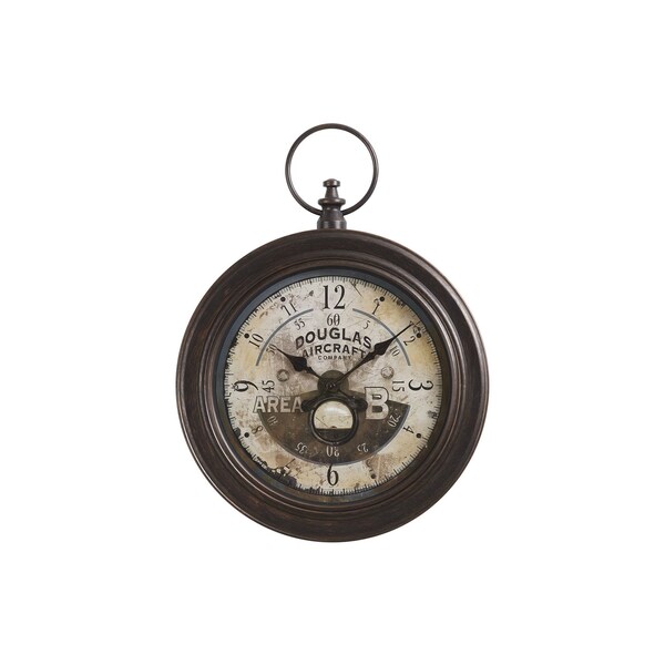 Monarch Specialties Clocks, 18'' Round, Wall Clock, Antique Brown, Traditional - I 9090