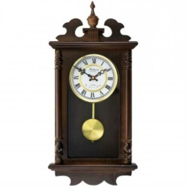 Bedford Clock Collection 21 in. Leo Wood Chiming Pendulum Wall Clock, Chestnut - BED-LEO