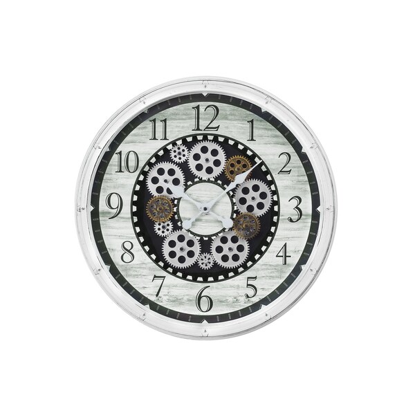 Monarch Specialties Clocks, 20'' Round, Gear Mechanism, Wall Clock, Antique White, Transitional - I 9059