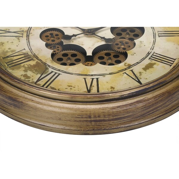 Monarch Specialties Clocks, 23'' Round, Gear Mechanism, Wall Clock, Antique Brown, Transitional - I 9071