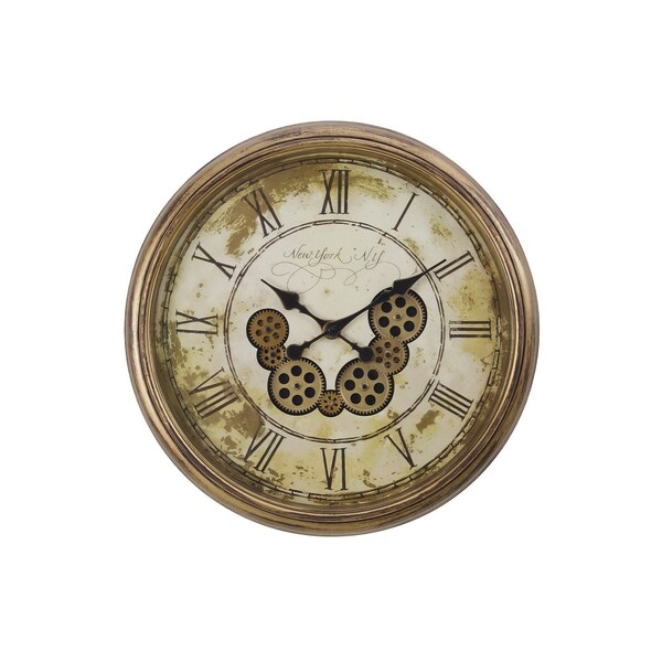 Monarch Specialties Clocks, 23'' Round, Gear Mechanism, Wall Clock, Antique Brown, Transitional - I 9071
