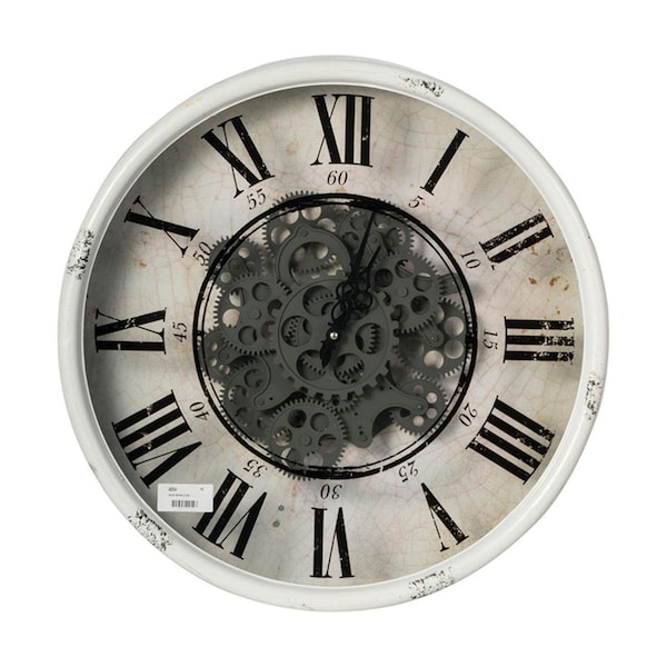 Homeroots Rustic White Industrial Gear Vintage Wall Clock - 401297