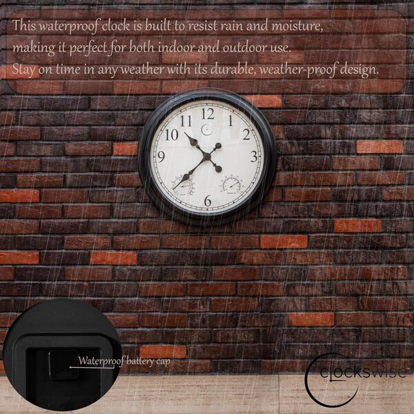 Clockswise 24-inch Large Outdoor Wall Clock Thermometer Combo, Waterproof Hygrometer Silent - QI004731