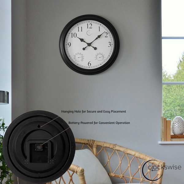 Clockswise 24-inch Large Outdoor Wall Clock Thermometer Combo, Waterproof Hygrometer Silent - QI004731