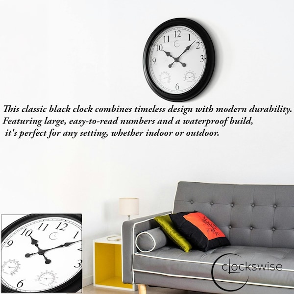 Clockswise 24-inch Large Outdoor Wall Clock Thermometer Combo, Waterproof Hygrometer Silent - QI004731