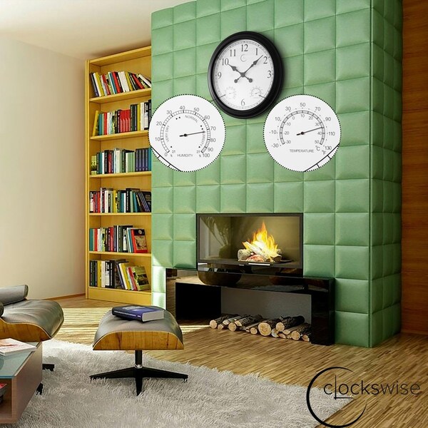 Clockswise 24-inch Large Outdoor Wall Clock Thermometer Combo, Waterproof Hygrometer Silent - QI004731