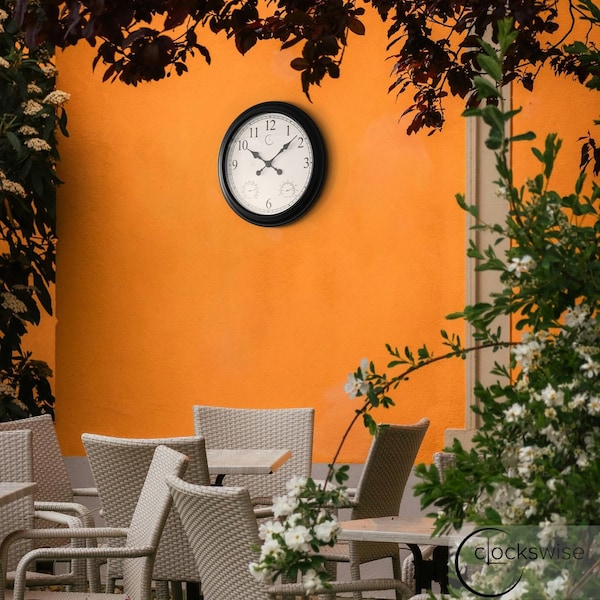 Clockswise 24-inch Large Outdoor Wall Clock Thermometer Combo, Waterproof Hygrometer Silent - QI004731