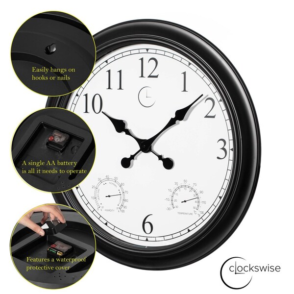Clockswise 24-inch Large Outdoor Wall Clock Thermometer Combo, Waterproof Hygrometer Silent - QI004731