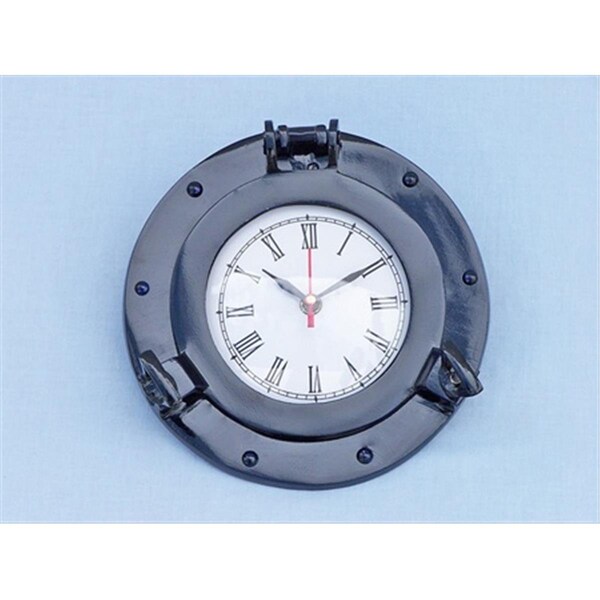 Handcrafted Model Ships Brass Deluxe Class Porthole Clock 8 in. - Dark Blue Decorative Accent - WC-1444-10-BLUE