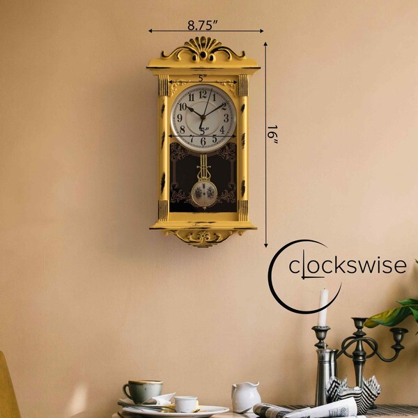 Clockswise Vintage Grandfather-Style Wall Clock with Wood-Effect Plastic Pendulum,  - QI004145.YL