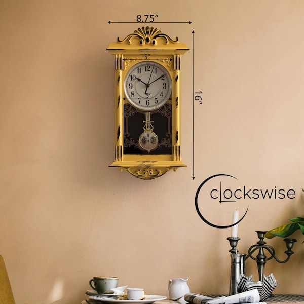 Clockswise Vintage Grandfather-Style Wall Clock with Wood-Effect Plastic Pendulum,  - QI004145.YL