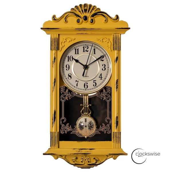 Clockswise Vintage Grandfather-Style Wall Clock with Wood-Effect Plastic Pendulum,  - QI004145.YL